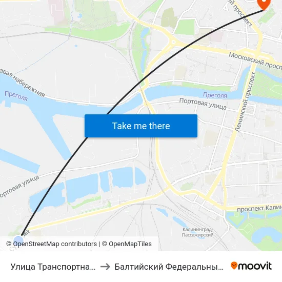 Улица Транспортная (На Ул. А. Суворова, В Центр) to Балтийский Федеральный Университет Имени Иммануила Канта map
