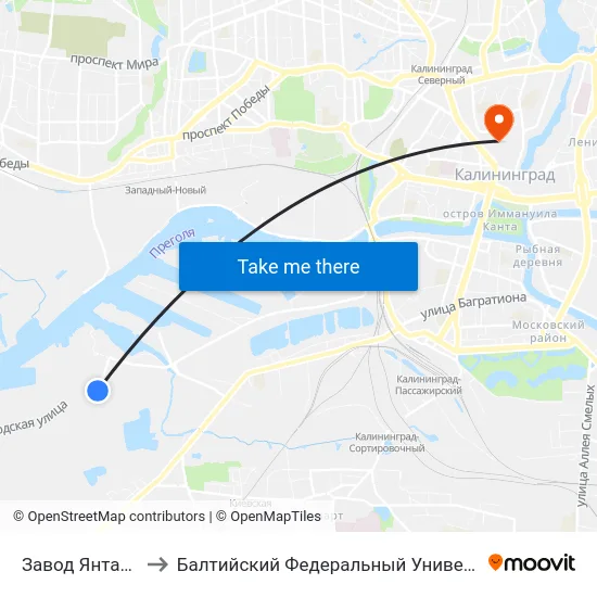 Завод Янтарь (Конечная) to Балтийский Федеральный Университет Имени Иммануила Канта map