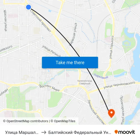 Улица Маршала Борзова (В Центр) to Балтийский Федеральный Университет Имени Иммануила Канта map