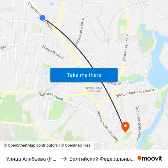 Улица Алябьева (На Советском Проспекте, В Центр) to Балтийский Федеральный Университет Имени Иммануила Канта map