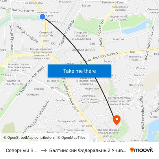 Северный Вокзал (В Центр) to Балтийский Федеральный Университет Имени Иммануила Канта map