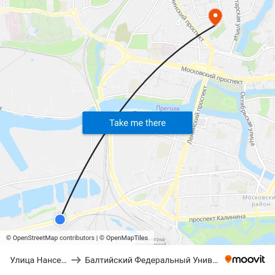 Улица Нансена (Из Центра) to Балтийский Федеральный Университет Имени Иммануила Канта map
