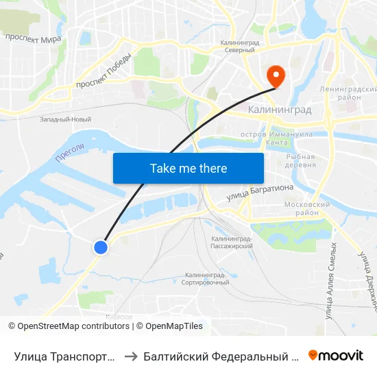 Улица Транспортная (На Ул. Транспортной) to Балтийский Федеральный Университет Имени Иммануила Канта map