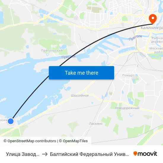 Улица Заводская (В Центр) to Балтийский Федеральный Университет Имени Иммануила Канта map