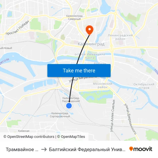 Трамвайное Депо (В Центр) to Балтийский Федеральный Университет Имени Иммануила Канта map