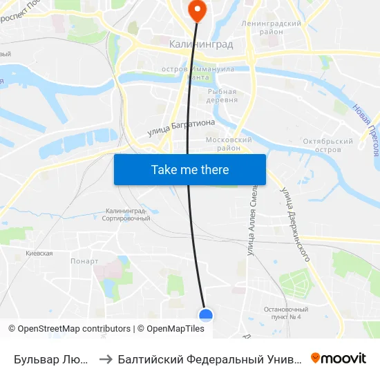 Бульвар Любови Шевцовой to Балтийский Федеральный Университет Имени Иммануила Канта map