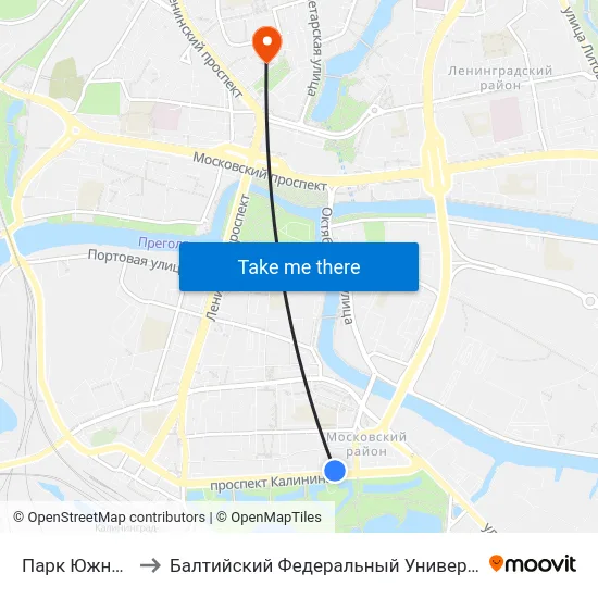 Парк Южный (В Центр) to Балтийский Федеральный Университет Имени Иммануила Канта map