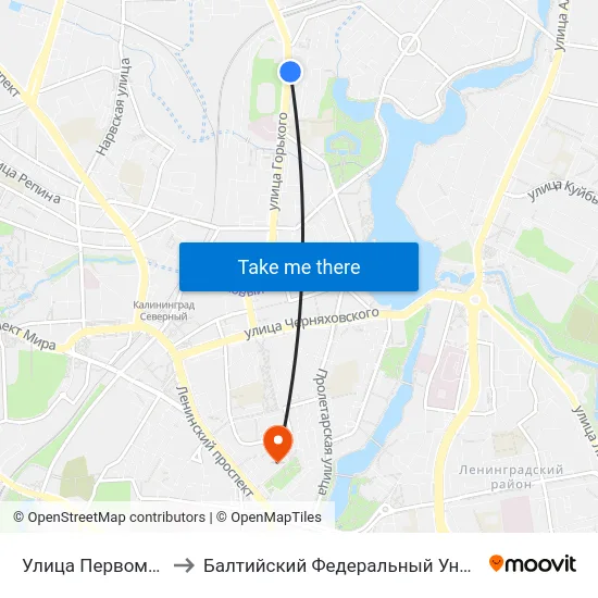 Улица Первомайская (Из Центра) to Балтийский Федеральный Университет Имени Иммануила Канта map
