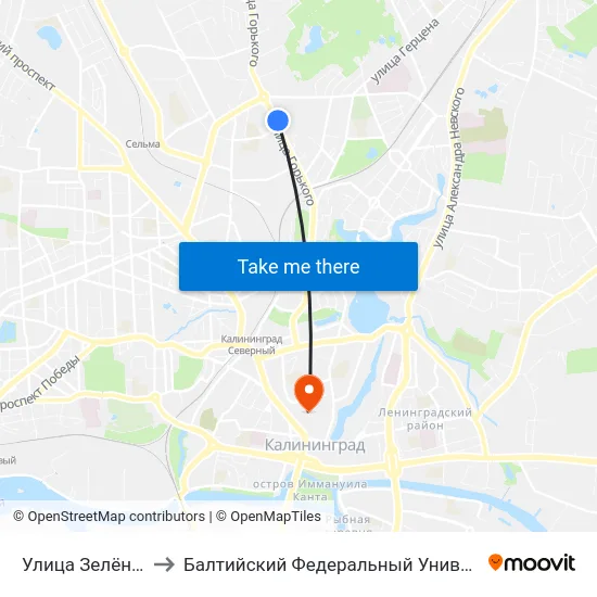 Улица Зелёная (Из Центра) to Балтийский Федеральный Университет Имени Иммануила Канта map