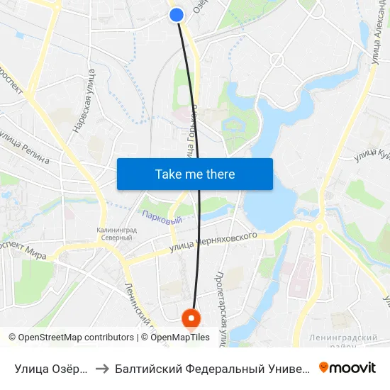 Улица Озёрная (В Центр) to Балтийский Федеральный Университет Имени Иммануила Канта map