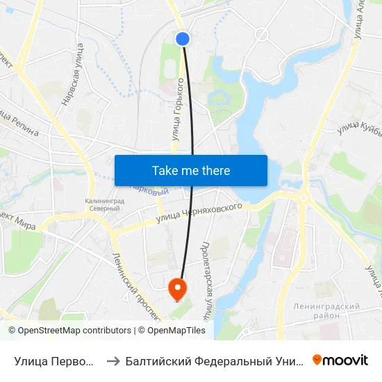Улица Первомайская (В Центр) to Балтийский Федеральный Университет Имени Иммануила Канта map