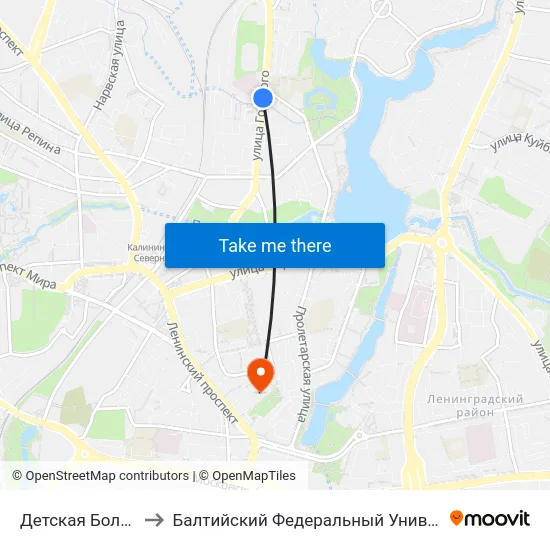 Детская Больница (В Центр) to Балтийский Федеральный Университет Имени Иммануила Канта map