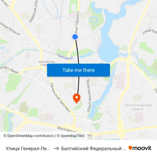 Улица Генерал-Лейтенанта Озерова (В Центр) to Балтийский Федеральный Университет Имени Иммануила Канта map