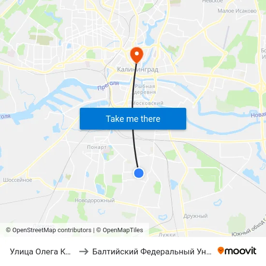 Улица Олега Кошевого (Из Центра) to Балтийский Федеральный Университет Имени Иммануила Канта map