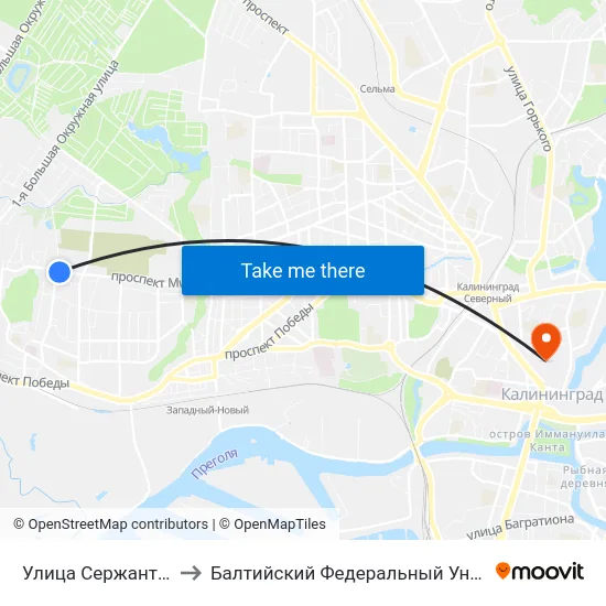 Улица Сержанта Мишина (В Центр) to Балтийский Федеральный Университет Имени Иммануила Канта map