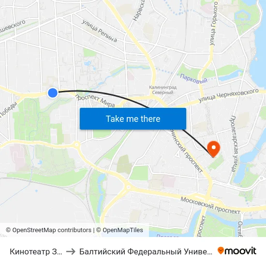 Кинотеатр Заря (В Центр) to Балтийский Федеральный Университет Имени Иммануила Канта map