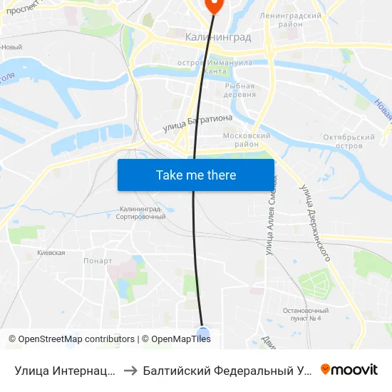 Улица Интернациональная (Из Центра) to Балтийский Федеральный Университет Имени Иммануила Канта map