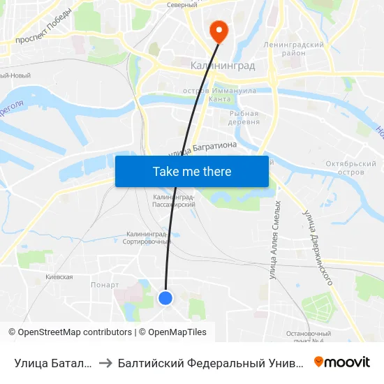 Улица Батальная (В Центр) to Балтийский Федеральный Университет Имени Иммануила Канта map