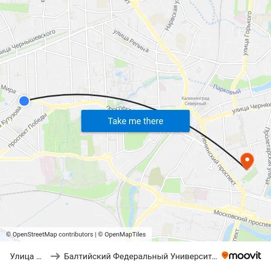 Улица Кутузова to Балтийский Федеральный Университет Имени Иммануила Канта map