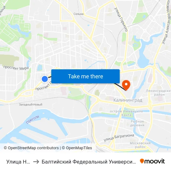 Улица Нахимова to Балтийский Федеральный Университет Имени Иммануила Канта map