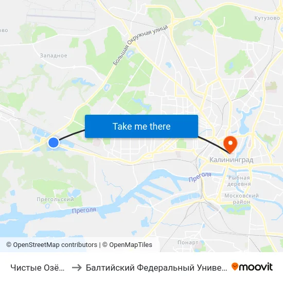 Чистые Озёра (Из Центра) to Балтийский Федеральный Университет Имени Иммануила Канта map