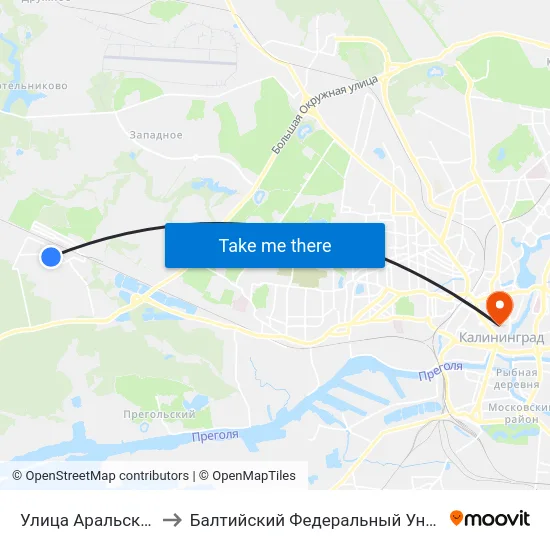 Улица Аральская (По Требованию) to Балтийский Федеральный Университет Имени Иммануила Канта map