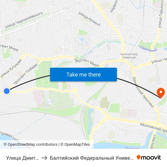 Улица Дмитрия Донского to Балтийский Федеральный Университет Имени Иммануила Канта map