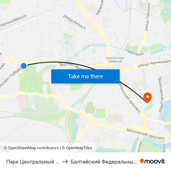Парк Центральный (На Проспекте Победы, В Центр) to Балтийский Федеральный Университет Имени Иммануила Канта map