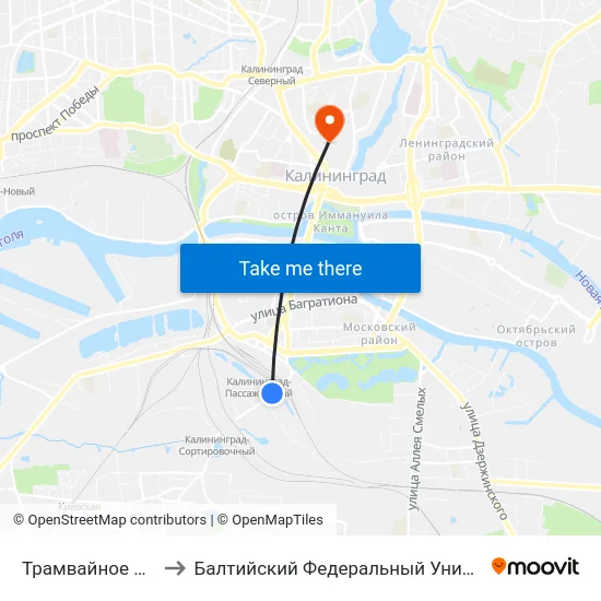 Трамвайное Депо (Из Центра) to Балтийский Федеральный Университет Имени Иммануила Канта map