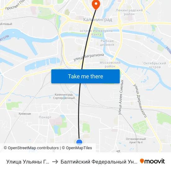 Улица Ульяны Громовой (Из Центра) to Балтийский Федеральный Университет Имени Иммануила Канта map