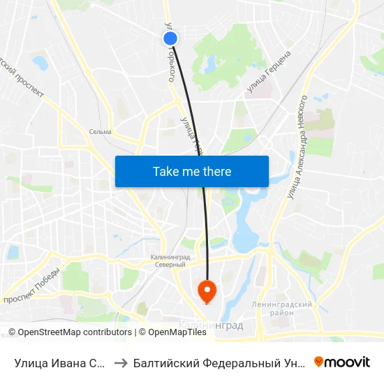 Улица Ивана Сусанина (Из Центра) to Балтийский Федеральный Университет Имени Иммануила Канта map