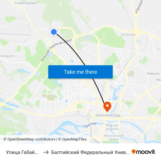 Улица Габайдулина (В Центр) to Балтийский Федеральный Университет Имени Иммануила Канта map