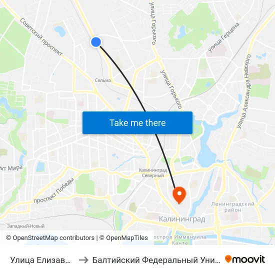 Улица Елизаветинская (В Центр) to Балтийский Федеральный Университет Имени Иммануила Канта map
