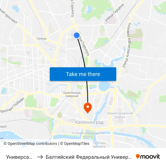 Универсам Северный to Балтийский Федеральный Университет Имени Иммануила Канта map