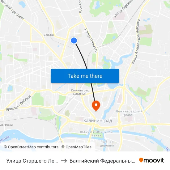 Улица Старшего Лейтенанта Сибирякова (В Центр) to Балтийский Федеральный Университет Имени Иммануила Канта map
