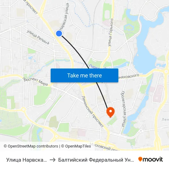 Улица Нарвская (На Ул. Нарвской) to Балтийский Федеральный Университет Имени Иммануила Канта map