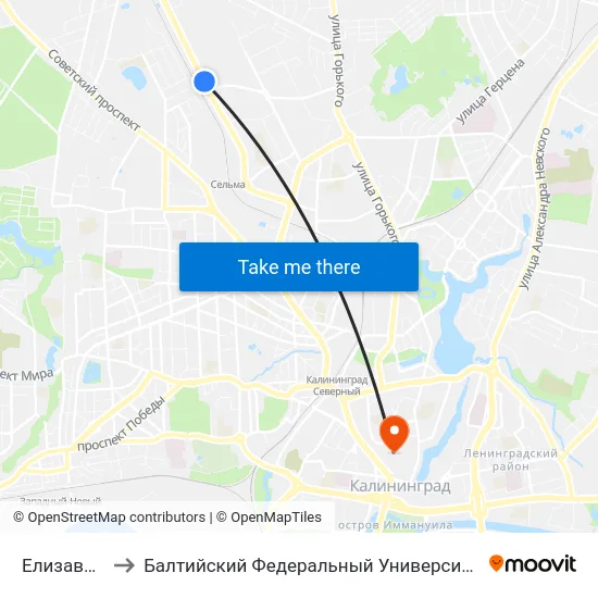 Елизаветинская to Балтийский Федеральный Университет Имени Иммануила Канта map