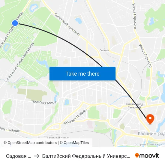 Садовая (В Центр) to Балтийский Федеральный Университет Имени Иммануила Канта map