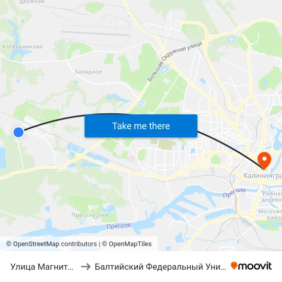 Улица Магнитогорская (В Центр) to Балтийский Федеральный Университет Имени Иммануила Канта map