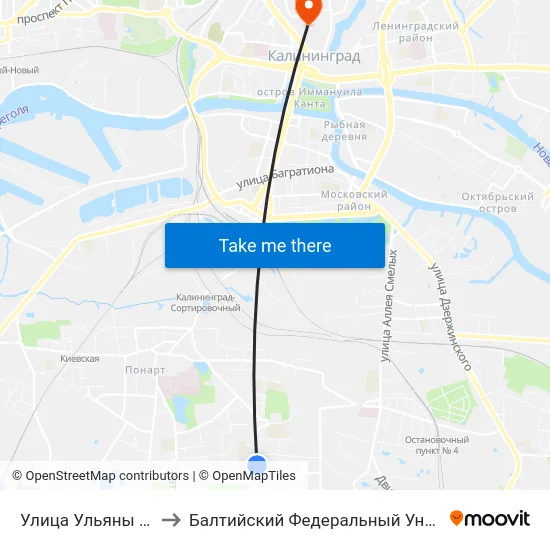 Улица Ульяны Громовой (В Центр) to Балтийский Федеральный Университет Имени Иммануила Канта map