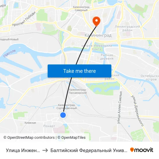 Улица Инженерная (В Центр) to Балтийский Федеральный Университет Имени Иммануила Канта map