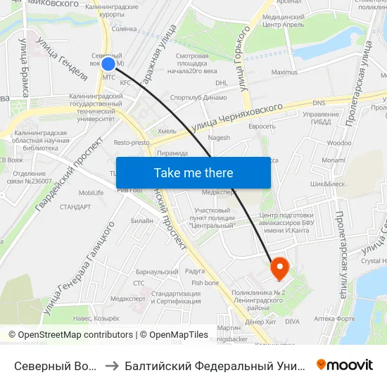 Северный Вокзал (Из Центра) to Балтийский Федеральный Университет Имени Иммануила Канта map