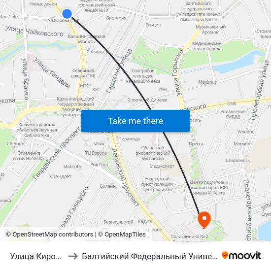 Улица Кирова (Из Центра) to Балтийский Федеральный Университет Имени Иммануила Канта map