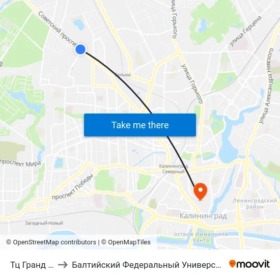 Тц Гранд (В Центр) to Балтийский Федеральный Университет Имени Иммануила Канта map
