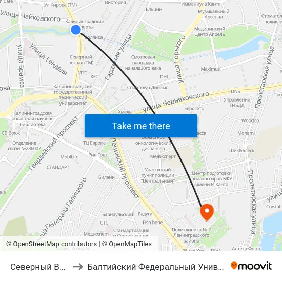 Северный Вокзал (В Центр) to Балтийский Федеральный Университет Имени Иммануила Канта map