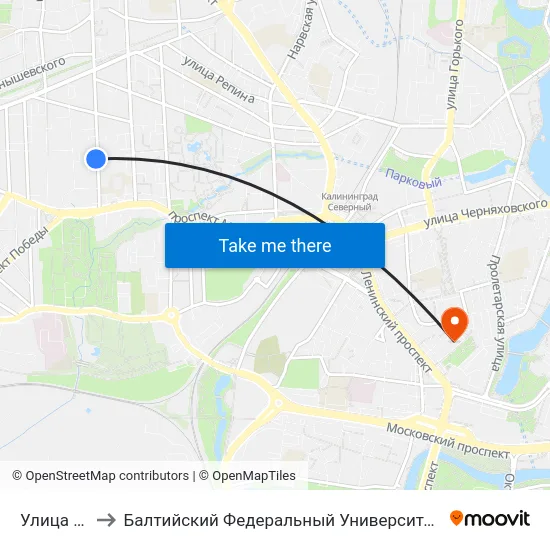 Улица Ермака to Балтийский Федеральный Университет Имени Иммануила Канта map