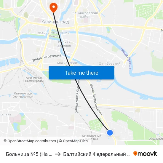 Больница №5 (На Ул. Муромской, Из Центра) to Балтийский Федеральный Университет Имени Иммануила Канта map