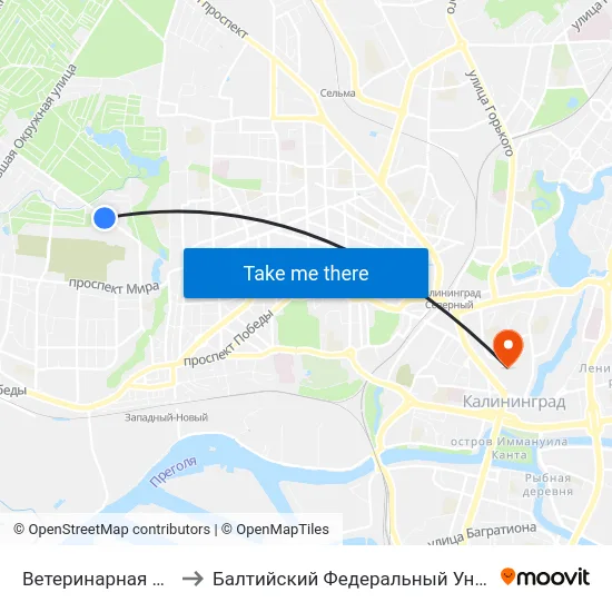 Ветеринарная Лечебница (В Центр) to Балтийский Федеральный Университет Имени Иммануила Канта map