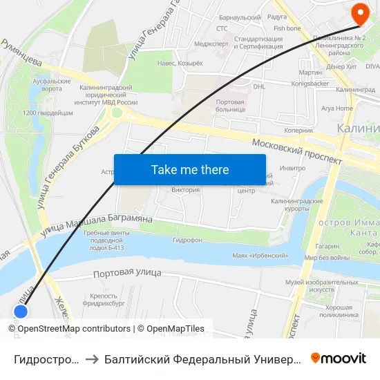 Гидрострой (В Центр) to Балтийский Федеральный Университет Имени Иммануила Канта map