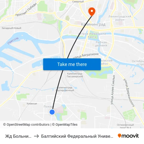 Жд Больница (В Центр) to Балтийский Федеральный Университет Имени Иммануила Канта map